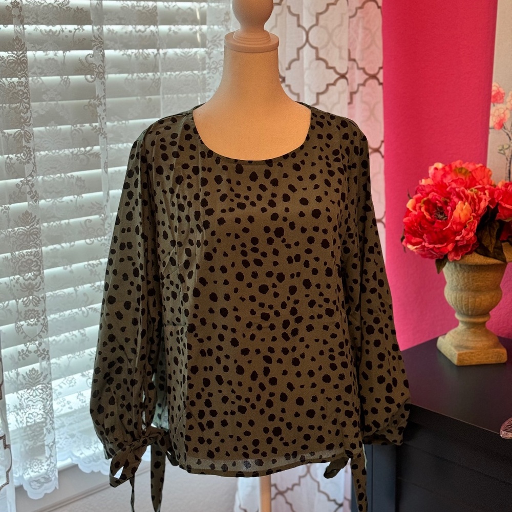 green leopard print blouse